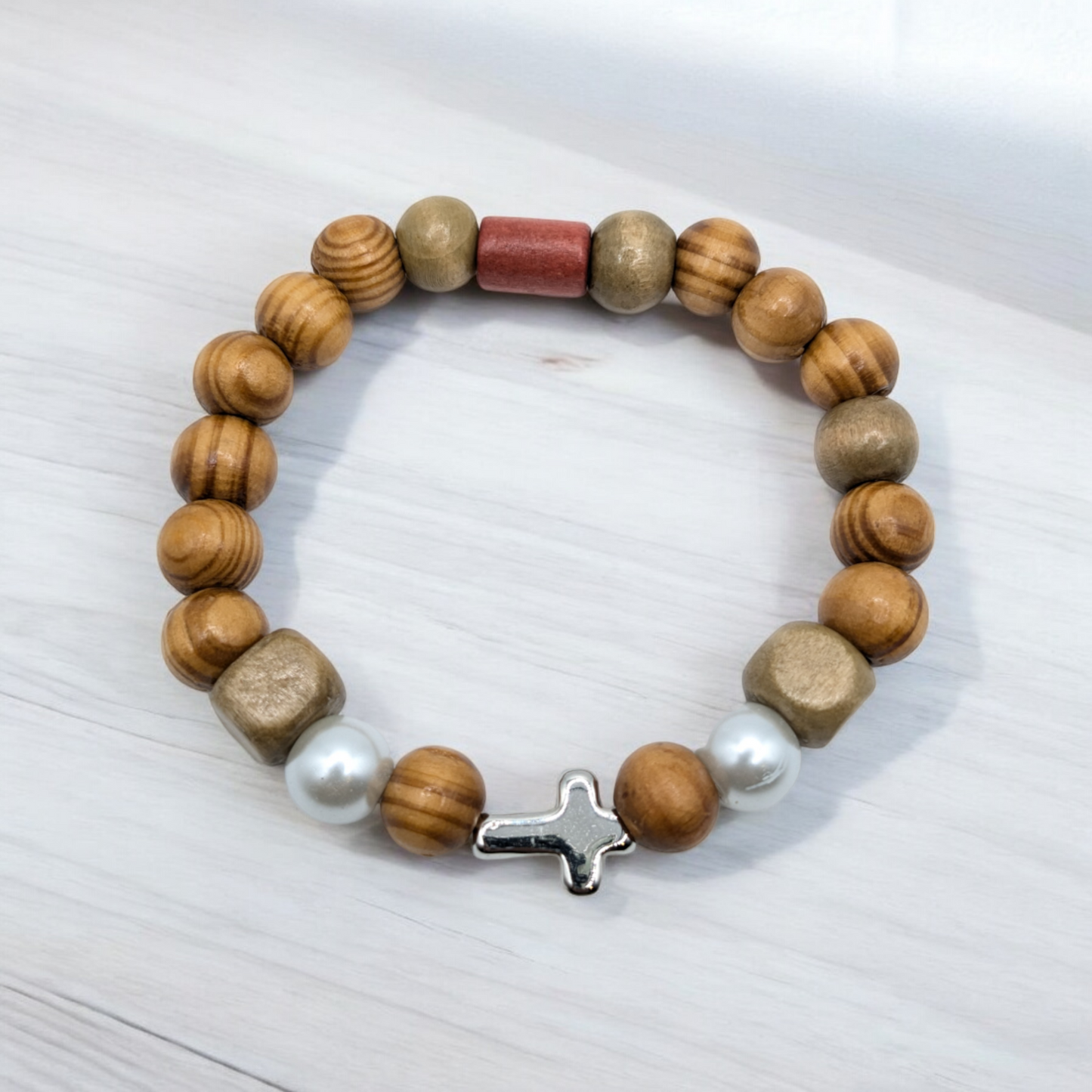 Double Pearl Cross Bracelet