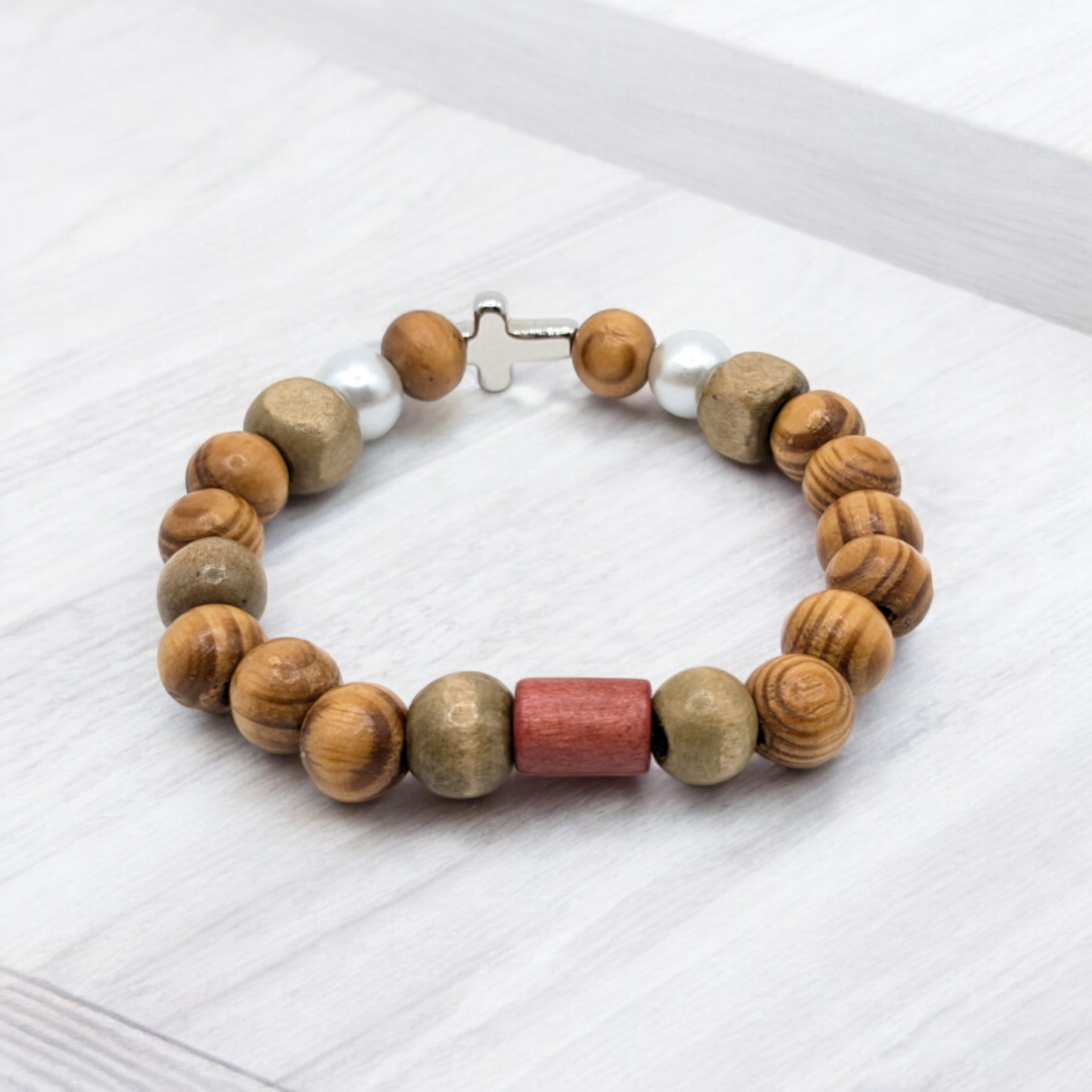 Double Pearl Cross Bracelet